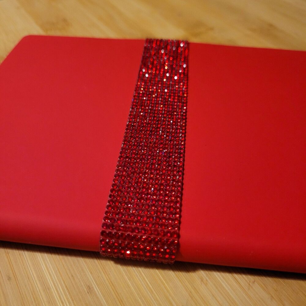 Red Leather Blank Lined Journal Notebook Bedazzled Red Stripe Sparkle Size A5